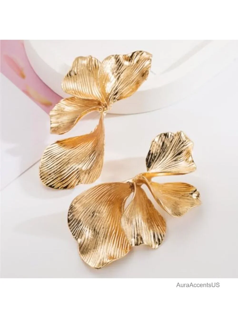 Chunky Flower Ginkgo Leaf Drop Earrings for Women, Long Dangle Statement Jewelry
